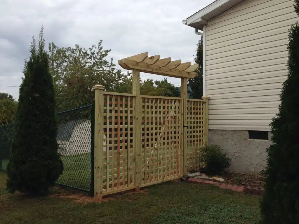 Lattice fence and gate with a simple arbor IMG 0854 British Standard Fence